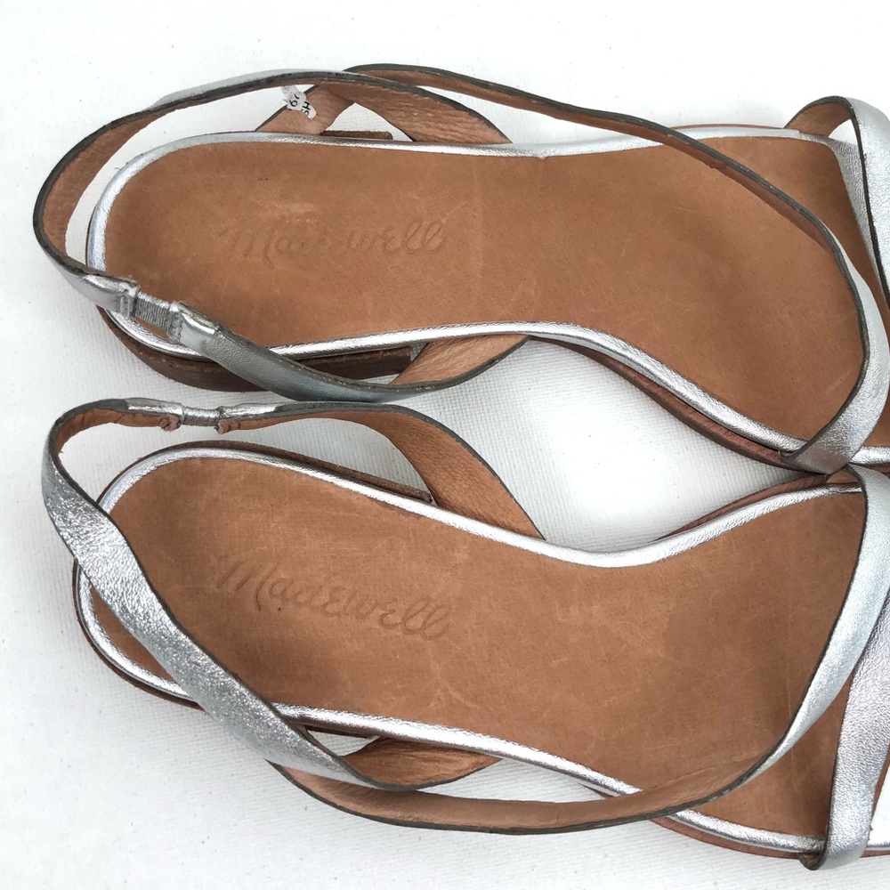 Madewell Heidi Silver Leather Slingback Strap Sandals Size 6.5 - Picture 4 of 6